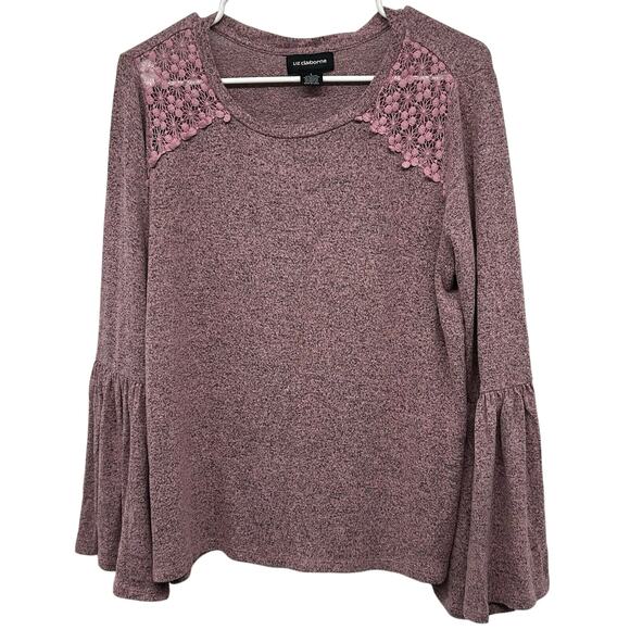 Liz Claiborne Blouse Women Large knit Lace Flare Balloon Sleeve Thin Sweater top - Picture 1 of 7